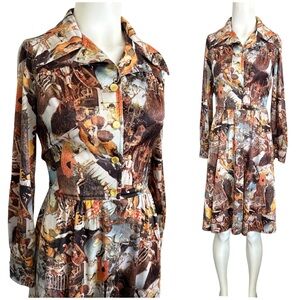 Vintage 70’s Art Nouveau Novelty Print Postcard Dress Sz S - M